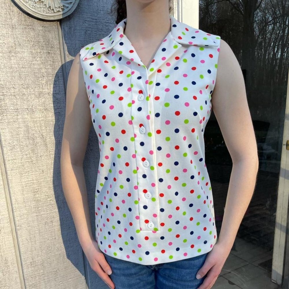 Polka Dot Polo Top Vtg 80s